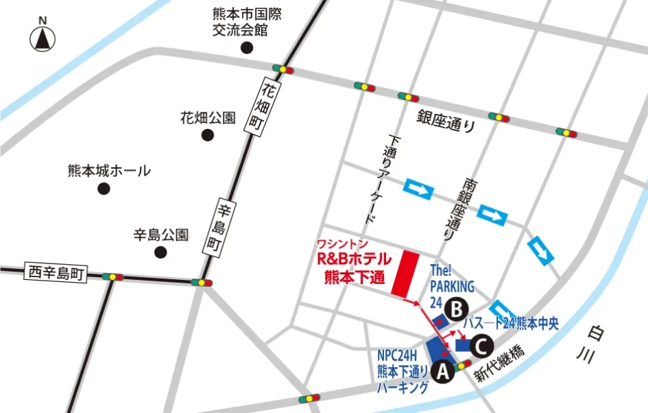 画像；ワシントンR＆Bホテル熊本下通の周辺駐車場