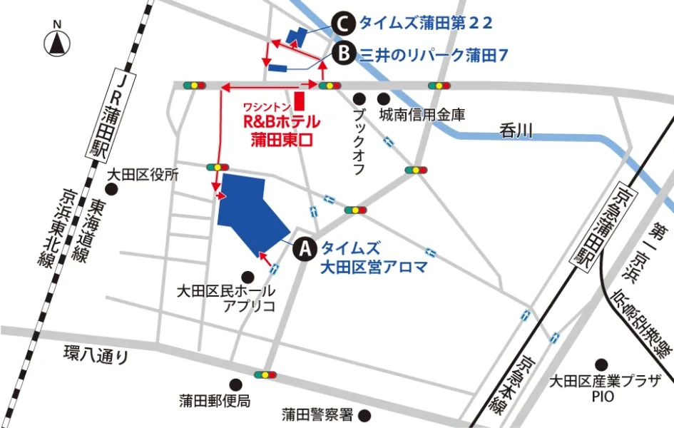 図:ワシントンR&Bホテル蒲田東口の周辺駐車場