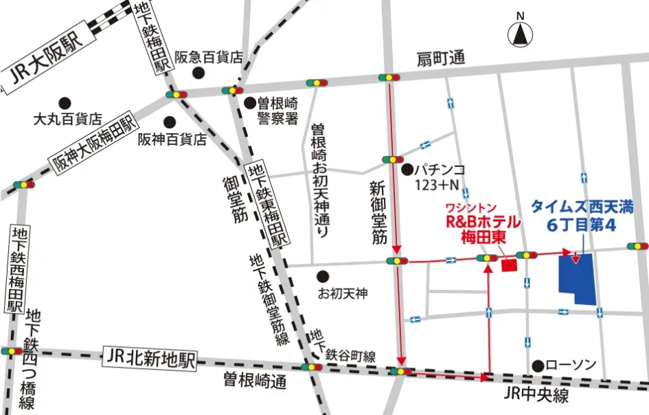 図：ワシントンR＆Bホテル梅田東の周辺駐車場