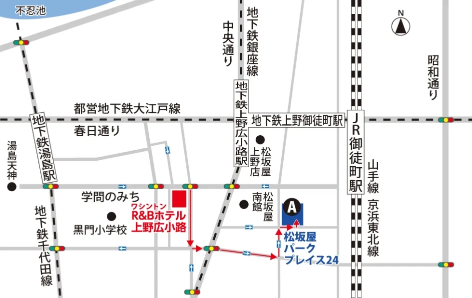 図：ワシントンR＆Bホテル上野広小路の周辺駐車場