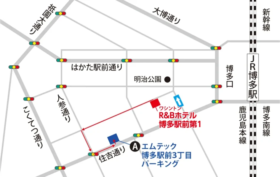 図:ワシントンR&Bホテル博多駅前第1の、周辺駐車場
