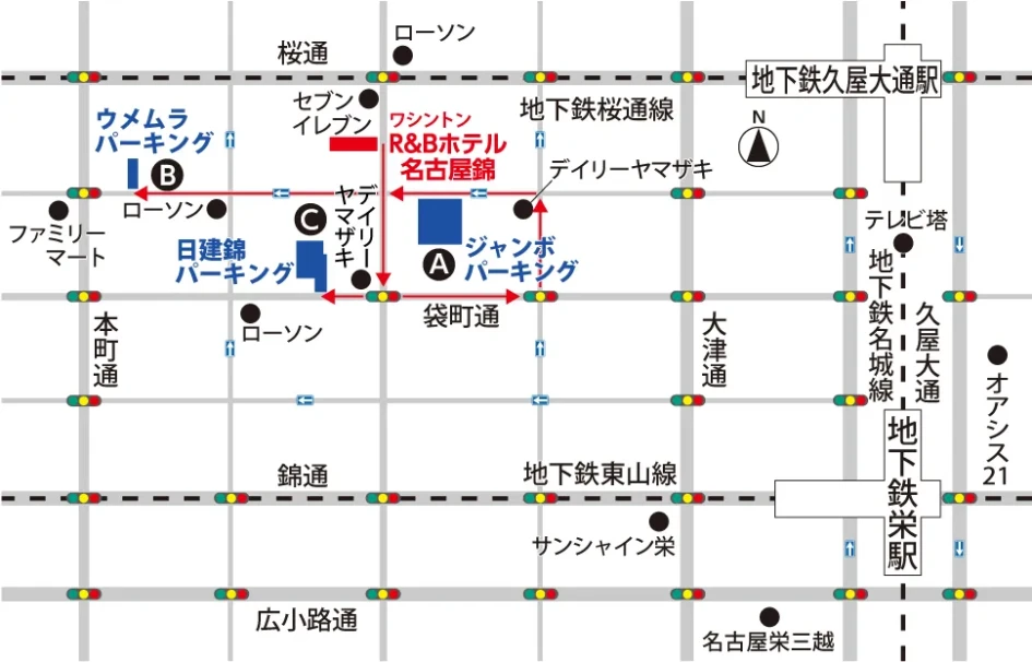 図：ワシントンR&B名古屋錦の、周辺駐輪場