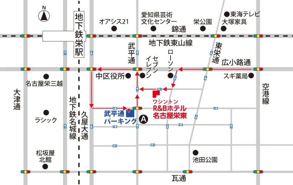 図：ワシントンR&B名古屋栄東の、周辺駐車場