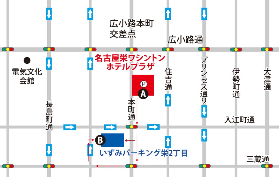 画像：ホテル近隣の駐車場マップ