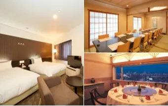 新大阪ワシントンホテルプラザ(ツインルームの客室画像・しゃぶしゃぶ「銀座の店内」・中華料理の「チャイナテーブル」の店内)